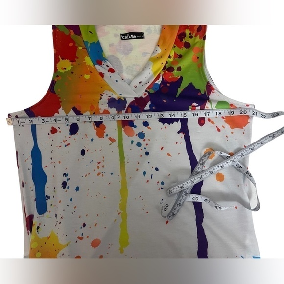 Chicme Cotton Blend V Neck Dress Colorful Paint Splatter XL - Picture 10 of 10